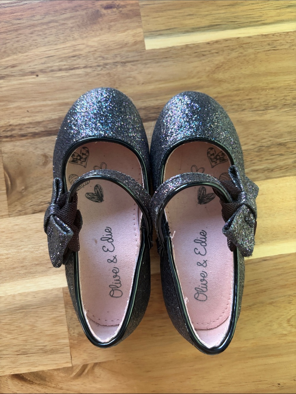 Girls' Size 7 Glitter Bow Mary Jane Shoes -